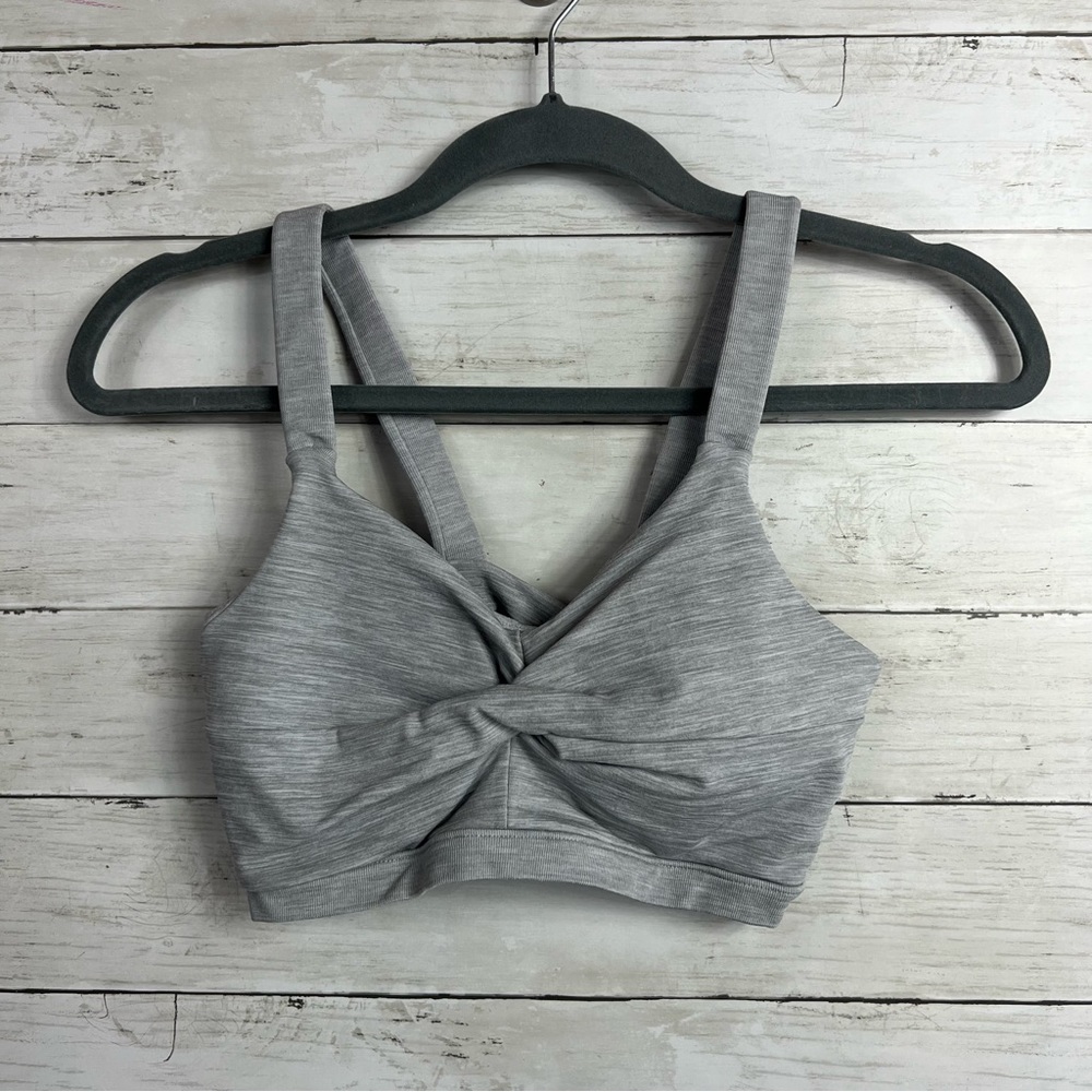 Athleta Grey Heather Twist Front Cross Back Sports Bra
